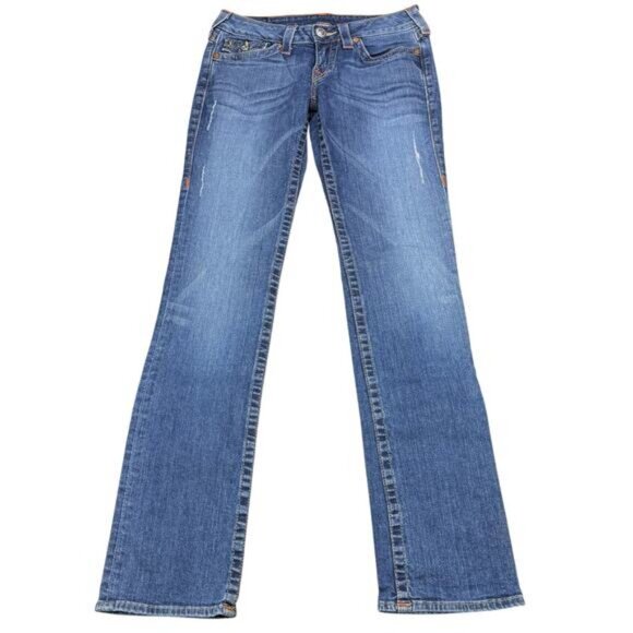 TRUE RELIGION Y2K Rhinestone Straight Leg Jean Size 28 Made In USA - Picture 1 of 8
